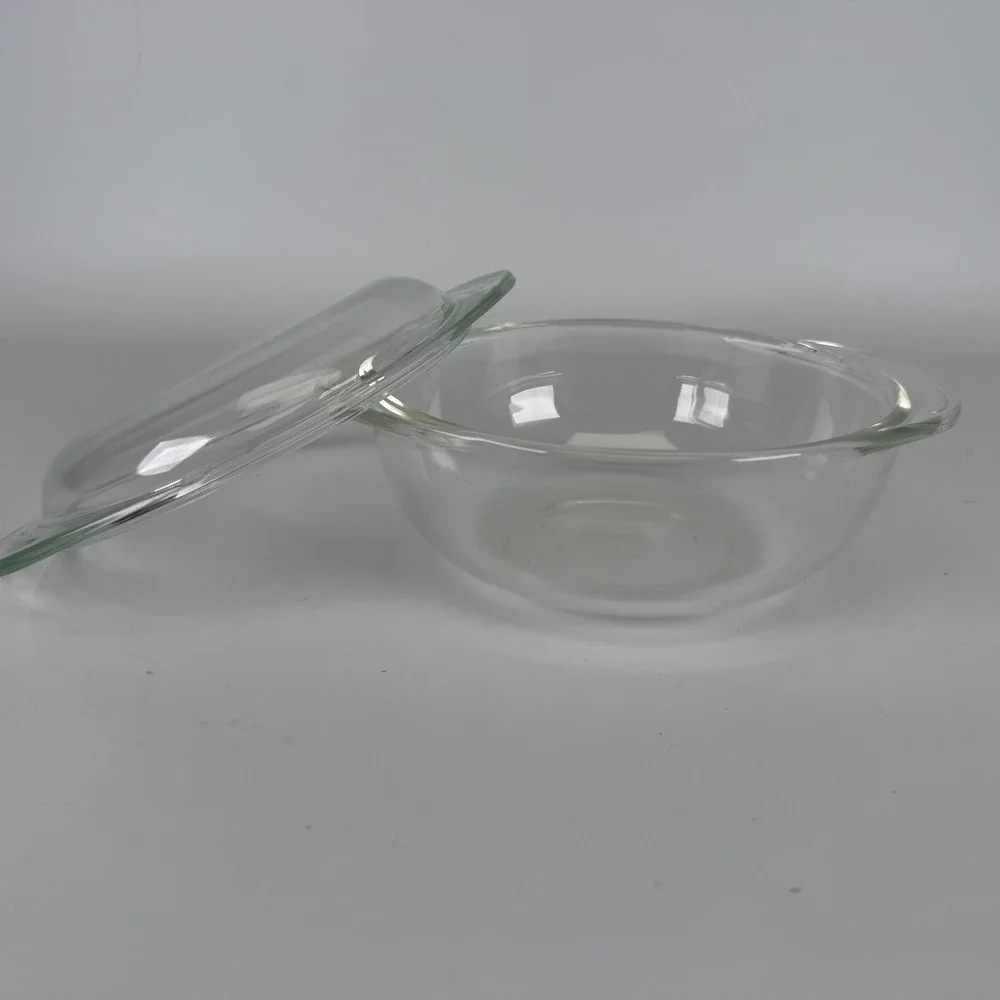 Vintage Pyrex 022 1 QT Clear Glass Round Casserole Dish with Lid Made in USA